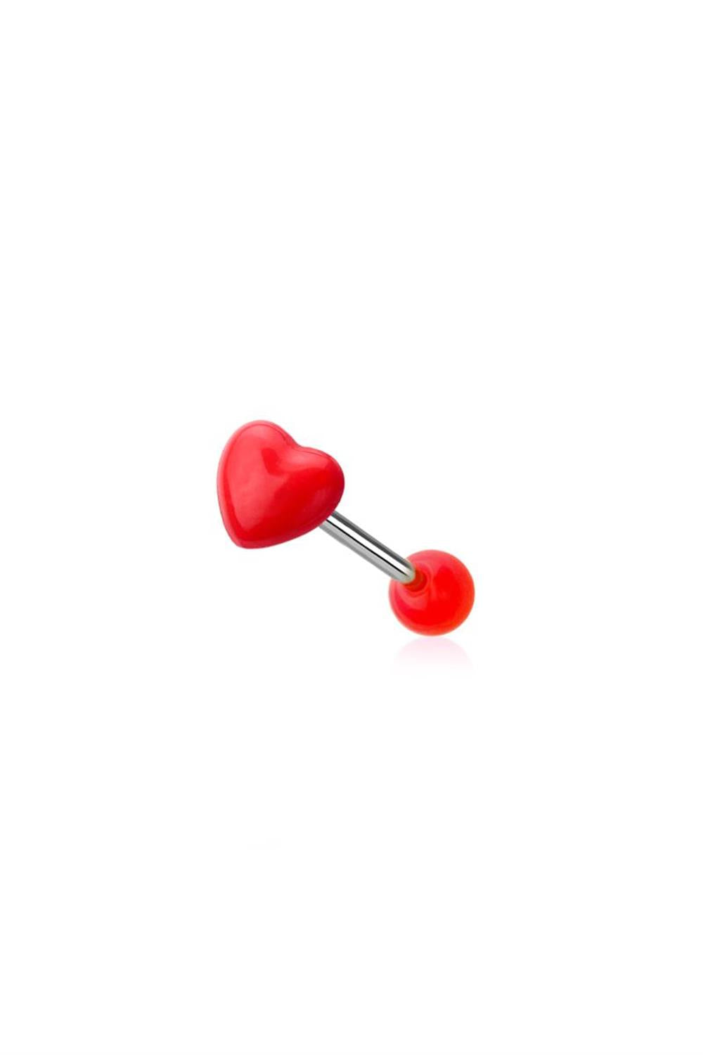 14G HEART SURGICAL STEEL TONGUE BARBELL 5/8" (16MM)